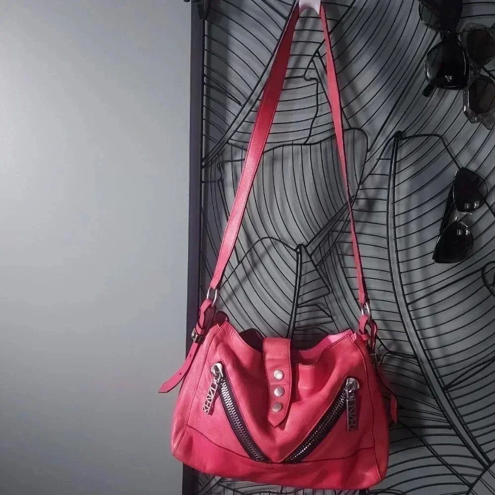Kenzo | Pink Red Leather Kalifornia Shoulder  Crossbody Bag with Bold Hardware